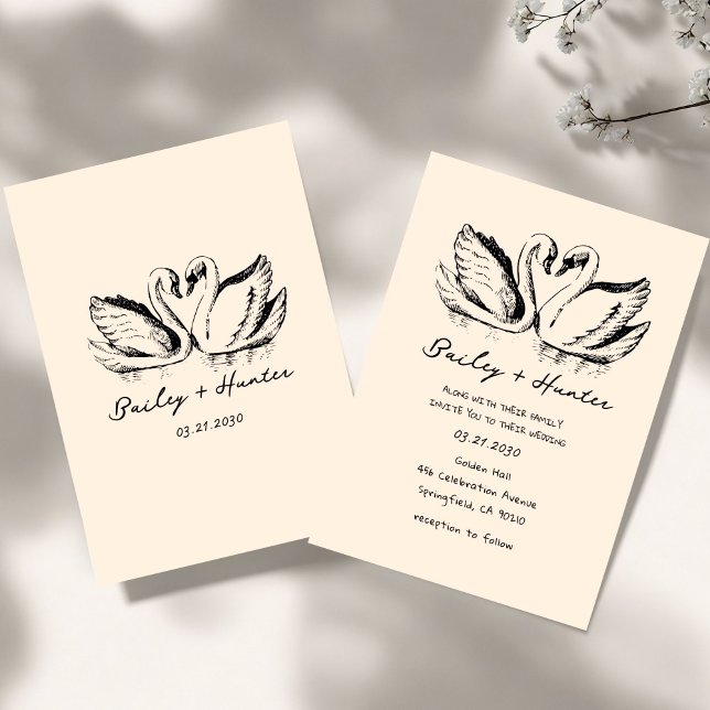 hand drawn  Couple Swan Whimsical Wedding Inbjudningar (Skapare uppladdad)