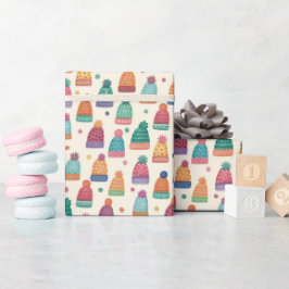 Hand Drawn Cozy Winter Hats Wrapping Paper Roll Presentpapper