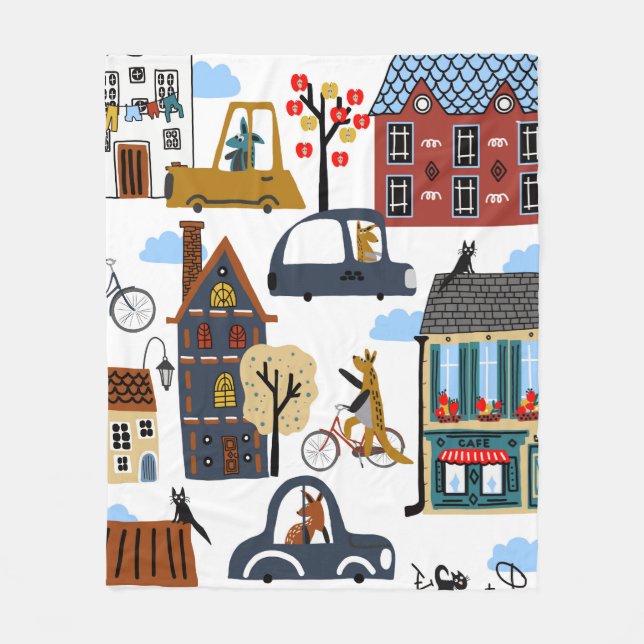 Hand drawn cute cartoon seamless pattern illustrat fleecefilt (Framsidan)