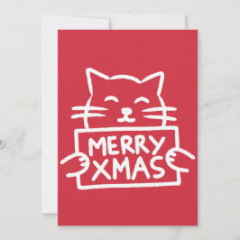 Hand Drawn Cute Cat Merry Xmas Julkort