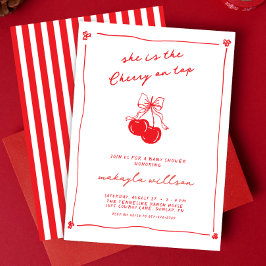 Hand Drawn Cute Cherry On Top Red Baby Shower Inbjudningar