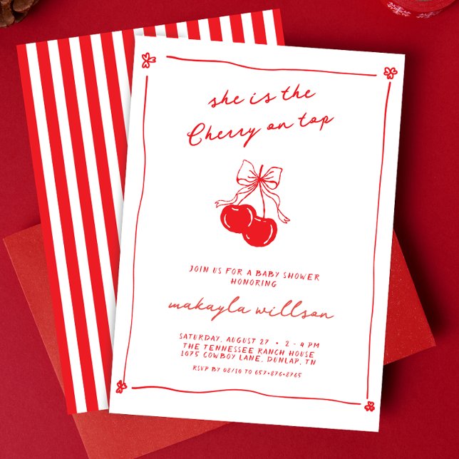 Hand Drawn Cute Cherry On Top Red Baby Shower  Inbjudningar (Skapare uppladdad)