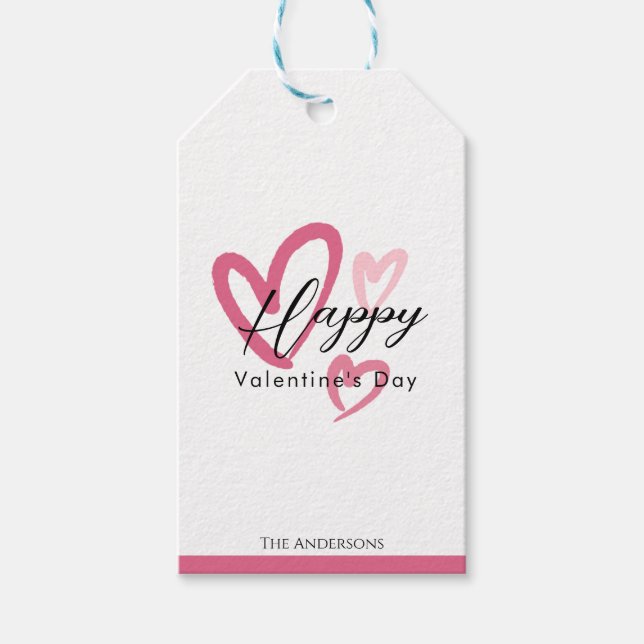 Hand-drawn Cute Hearts Happy Valentine's Day   Presentetikett (Framsidan)