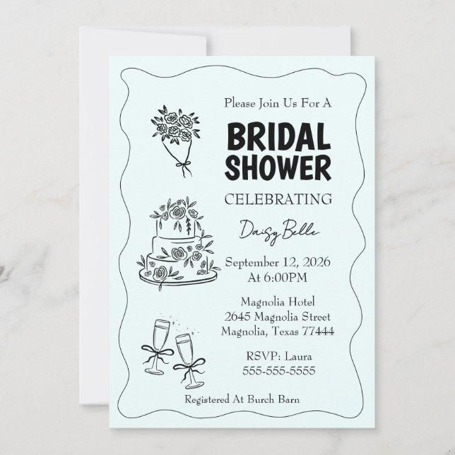 Hand Drawn Doodle Bridal Shower Green Inbjudningar (Framsida)