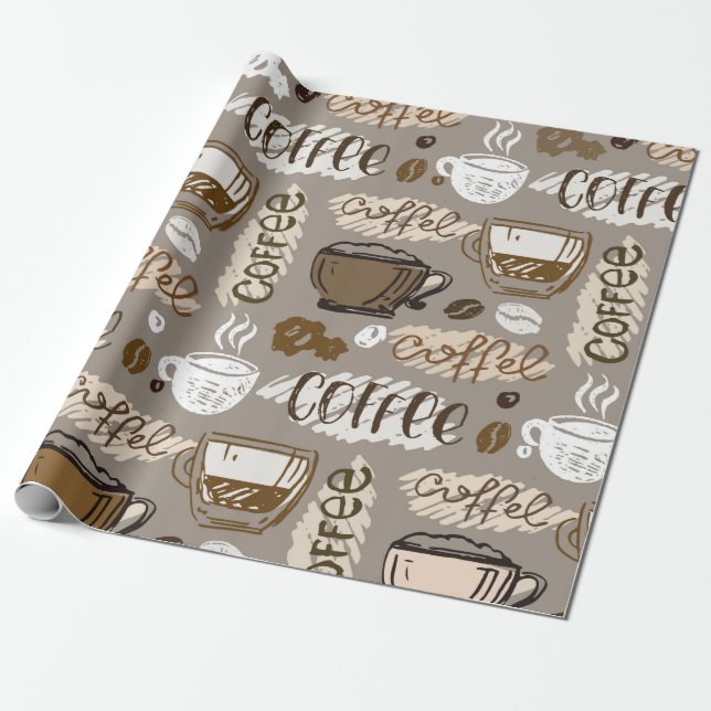 Hand drawn doodle coffee pattern background presentpapper (Utrullad)