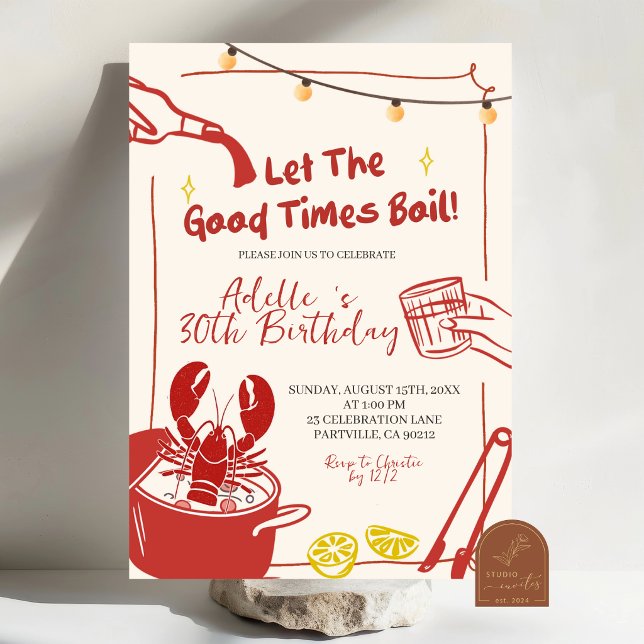Hand Drawn Doodle crawfish boil Birthday party inv Inbjudningar (Skapare uppladdad)
