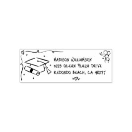 Hand Drawn Doodle Graduation Cap Fun Retro Address Självfärgande Stämpel