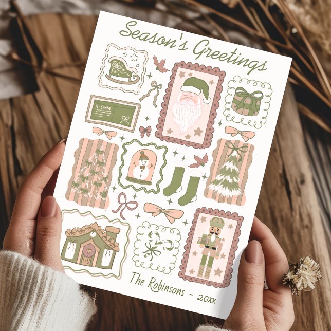 Hand Drawn doodle green peach christmas greeting Kort (Skapare uppladdad)