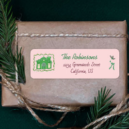 Hand Drawn doodle green pink christmas Returadress Etikett