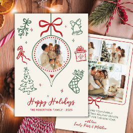 Hand-Drawn Doodle Green Red Photo Christmas Happy Julkort