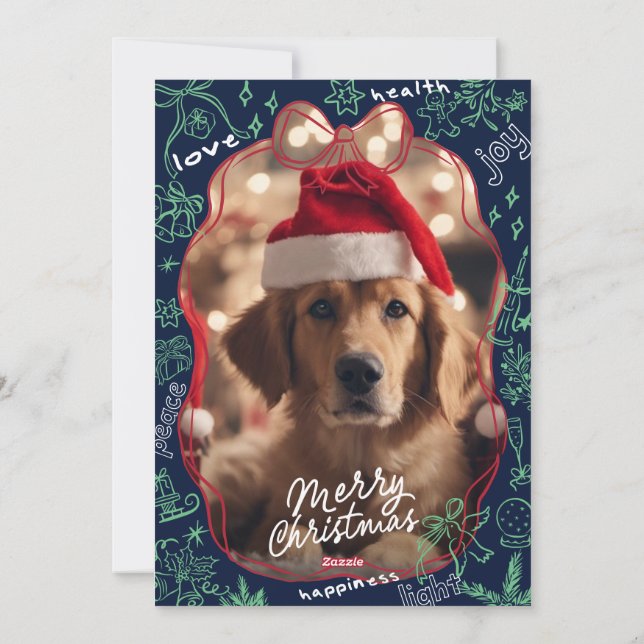 Hand Drawn Doodle Merry Christmas Card Julkort (Baksida)