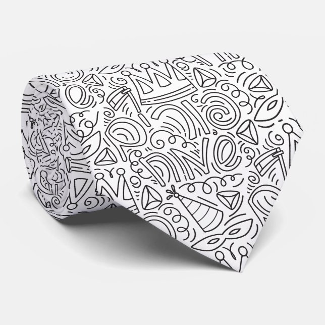 Hand Drawn Doodle Style Purim Neck Tie Slips (Rullad)