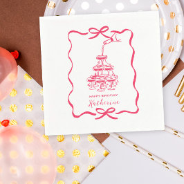 Hand Drawn Doodles Champagne Tower Birthday Party Pappersservett