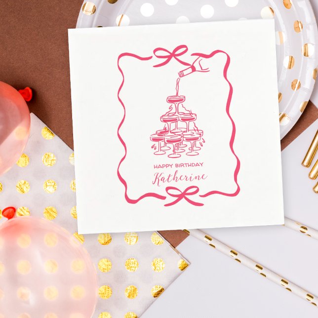 Hand Drawn Doodles Champagne Tower Birthday Party Pappersservett (Skapare uppladdad)