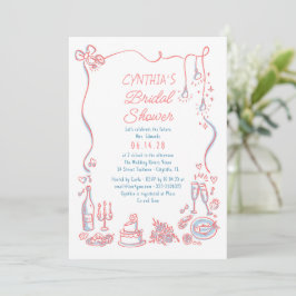 Hand Drawn Doodles Funky Whimsical Bridal Shower Inbjudningar