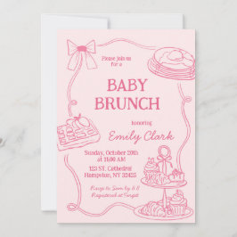 Hand Drawn Doodles Pink Baby Brunch Invitation Inbjudningar