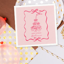 Hand Drawn Doodles Pink Champagne Tower Birthday Pappersservett