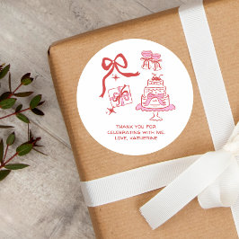 Hand Drawn Doodles Red Pink Birthday Thank You Runt Klistermärke