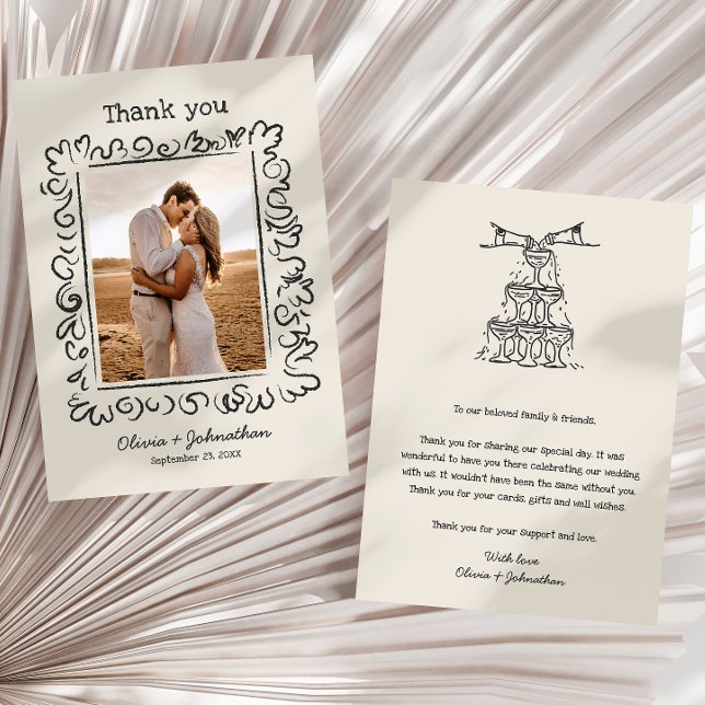 Hand Drawn Doodles Wedding Tack Kort (Skapare uppladdad)