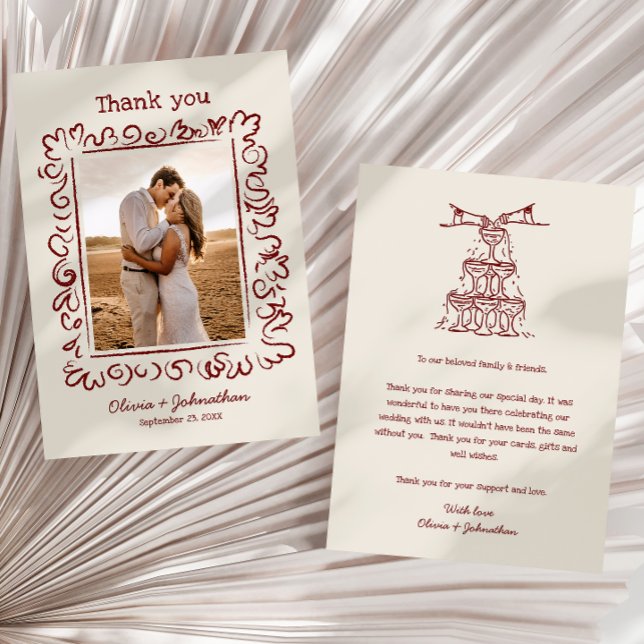 Hand Drawn Doodles Wedding Tack Kort (Skapare uppladdad)