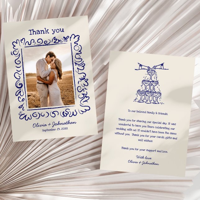 Hand Drawn Doodles Wedding Tack Kort (Skapare uppladdad)