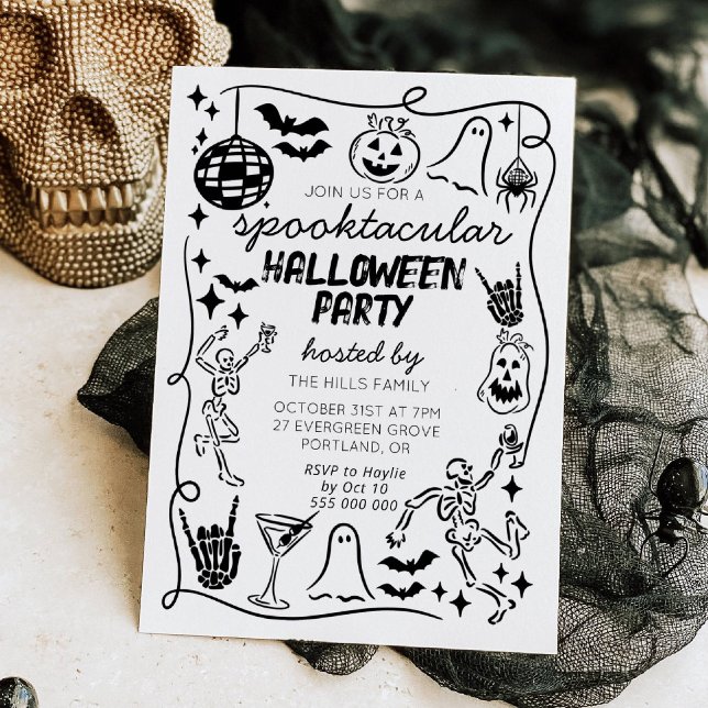 Hand Drawn Doodles Whimsical Halloween Invitation Inbjudningar (Skapare uppladdad)