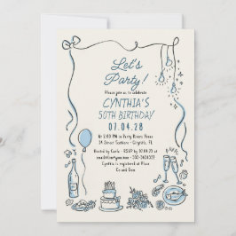 Hand Drawn Doodles Whimsical Quirky Adult Birthday Inbjudningar