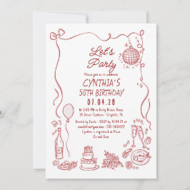 Hand Drawn Doodles Whimsical Quirky Adult Birthday Inbjudningar