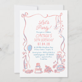 Hand Drawn Doodles Whimsical Quirky Adult Birthday Inbjudningar