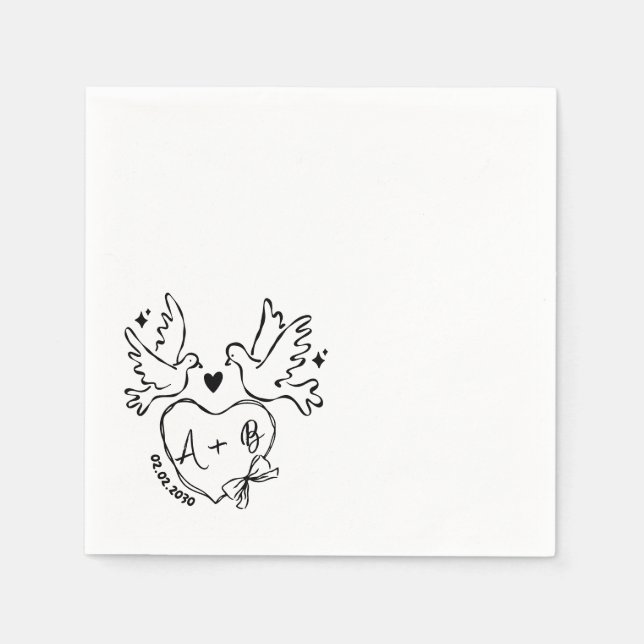 hand drawn Dove Heart Custom Wedding Napkins Pappersservett (Framsidan)