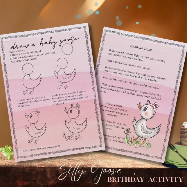 Hand-Drawn 'Draw a Baby Goose' Birthday Activity!  Inbjudningar (Hand-Drawn 'Draw a Baby Goose' Birthday Activity! Invitation)