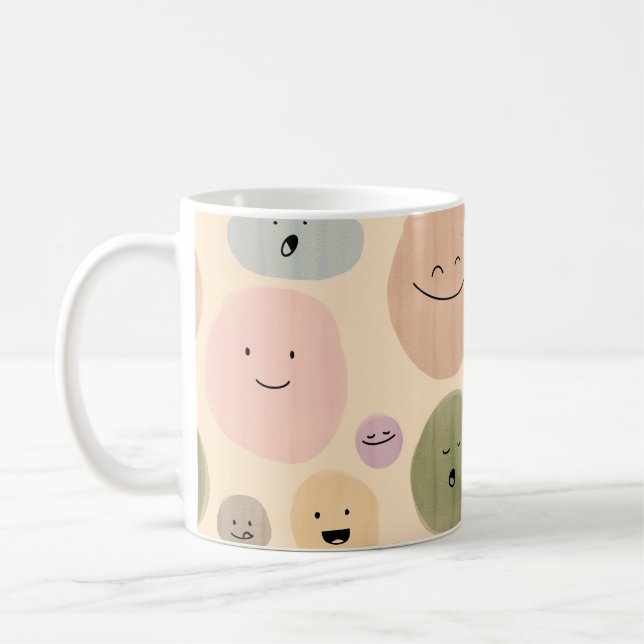 Hand-drawn Facial Expressions Seamless Pattern Kaffemugg (Vänster)