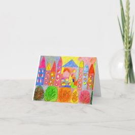 Hand-Drawn Fairytale Castle Village Thank You Card Tack Kort