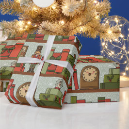 Hand Drawn Festive Bookshelf  Wrapping Paper Roll Presentpapper