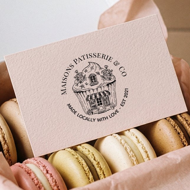 Hand Drawn Floral Cupcake Shop Bakery Business  Stämpel (Hand Drawn Floral Cupcake Shop Bakery Business Rubber Stamp)