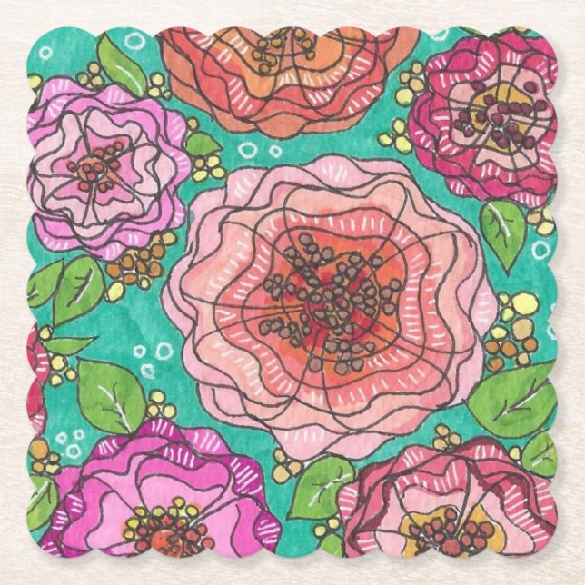 "Hand-drawn Floral Delight Coaster Set" Underlägg Papper (Framsida)