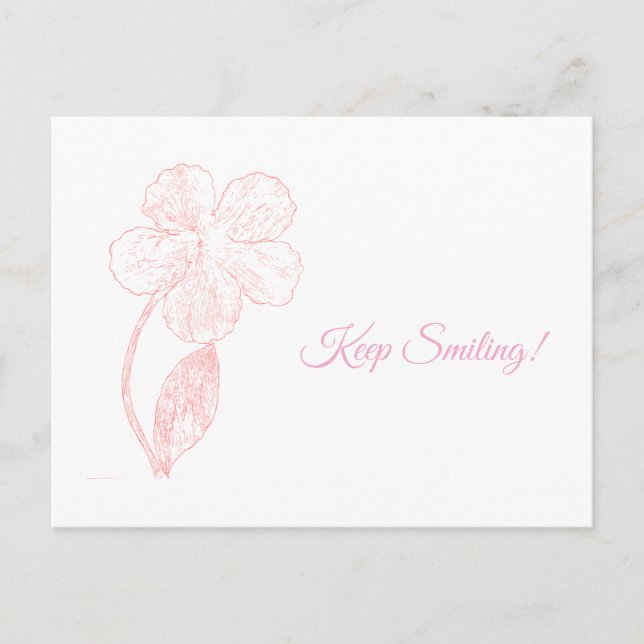 Hand Drawn Flower Minimalist Pink Postcard Vykort (Framsida)