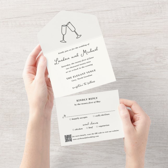 Hand Drawn Flutes Doodle QR Code Modern Wedding (Tearaway)