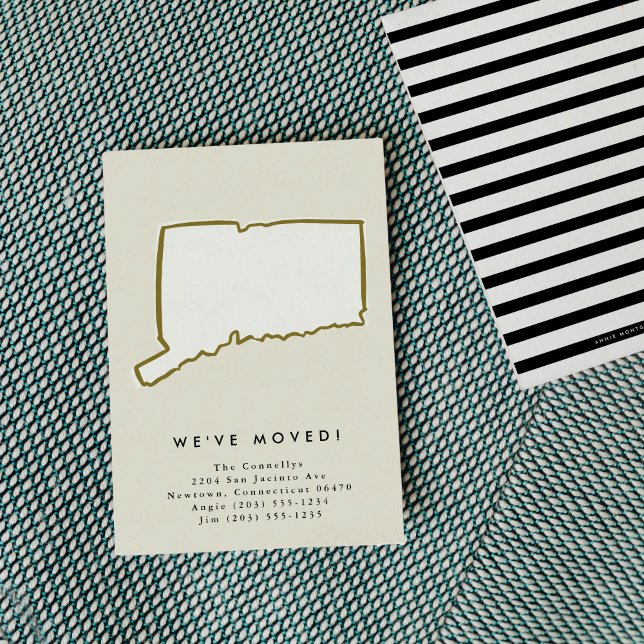 Hand-Drawn Flytta för anslutningsstatus Meddelande (Connecticut State We've Moved Hand-Drawn Moving Announcement)