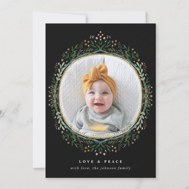 Hand Drawn Folk Wildbloms Wandeans Helgdag Photo Julkort (Framsida)