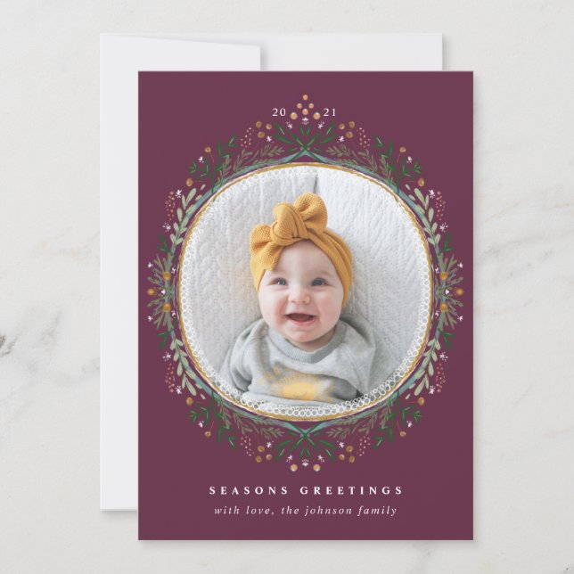 Hand Drawn Folk Wildbloms Wandeans Helgdag Photo Julkort (Framsida)