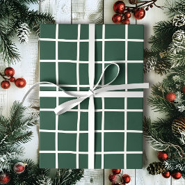 Hand Drawn Forest Green and White Grid Holiday Presentpapper