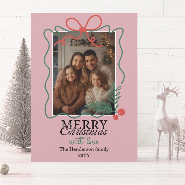 Hand-drawn frame modern pink Merry Christmas  Julkort (Skapare uppladdad)