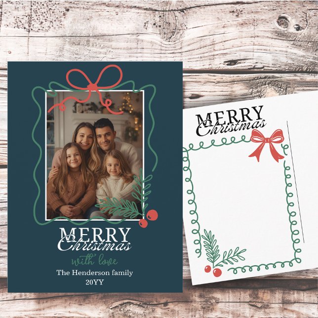 Hand-drawn frame modern teal blue Merry Christmas  Helg Vykort (Skapare uppladdad)