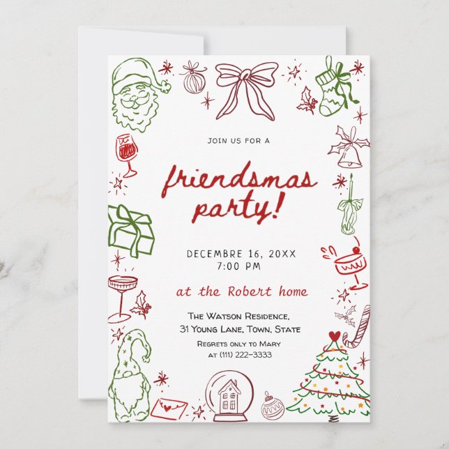 Hand Drawn Friendsmas Christmas  Invitation Inbjudningar (Framsida)