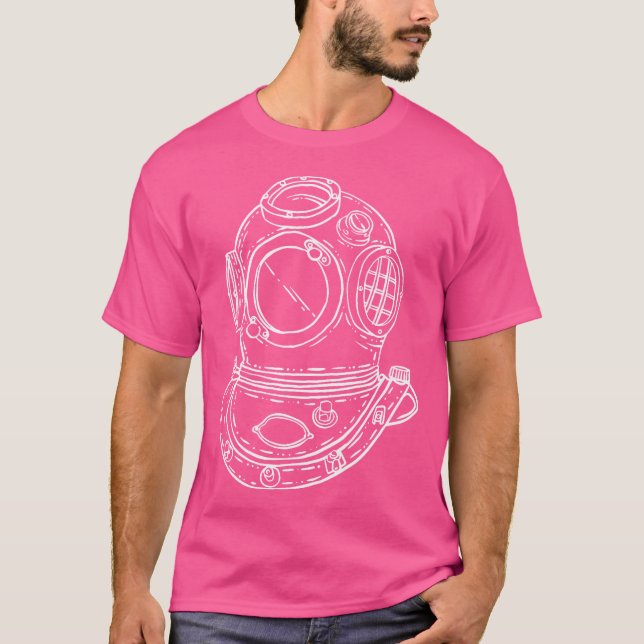 Hand-Drawn Froschmann Diving Helmet T Shirt (Framsida)