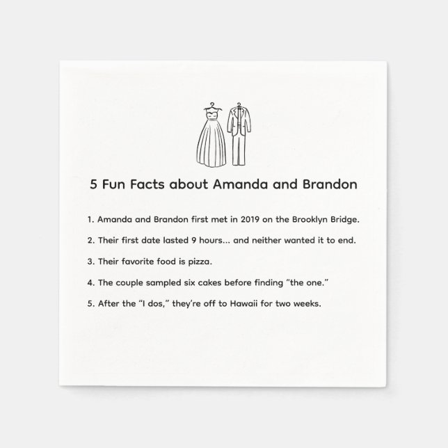  Hand Drawn Fun Facts Wedding Dress Tux Pappersservett (Framsidan)