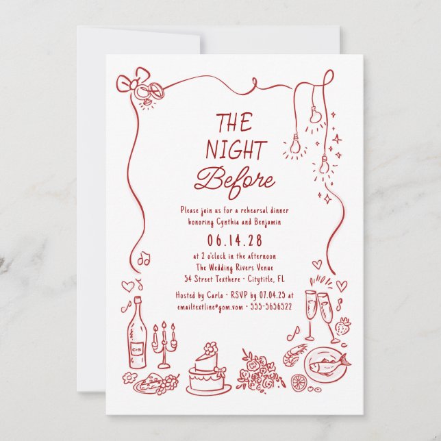 Hand Drawn Funky Whimsical Rehearsal Dinner Inbjudningar (Framsida)
