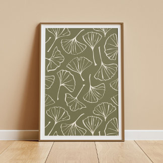 Hand Drawn Ginkgo Japanese Green Japandi Botanical Poster