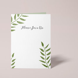 Hand-drawn green artistic leaf branch inbjudningar